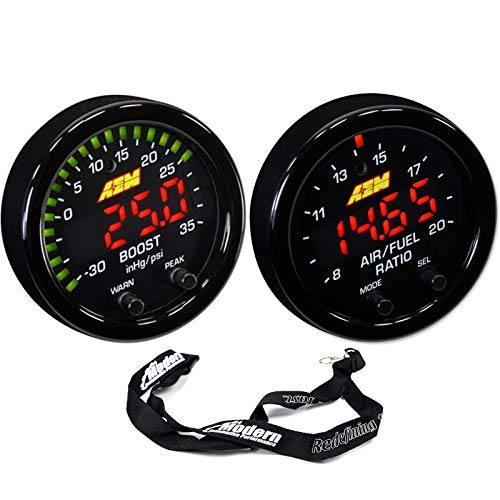 AEM 52mm X-Series Gauge Kit Wideband Air/Fuel UEGO & Boost Pressure 35PSI 2.5Bar w/MAP Lanyard Black - Image 1