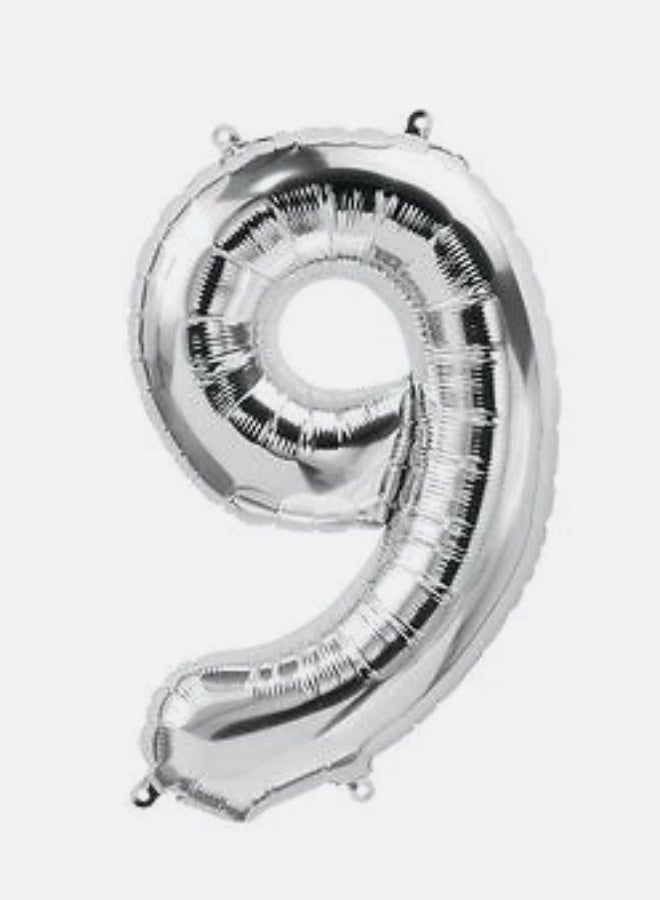 Silver Number 9 helium balloon Meduim Size, Balloon for Birthday Celebration, Wedding Anniversary, Graduation, Baby Shower Decoration