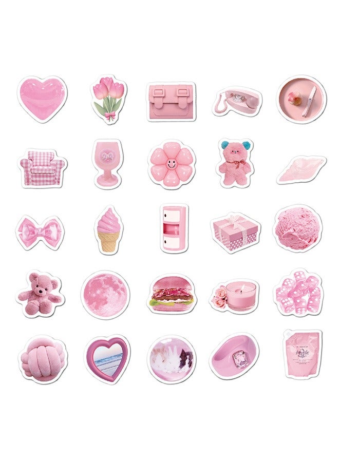50-Piece Pink Life Girl's Heart Cartoon Stickers Vinyl Aesthetic Sticker Laptop Stickers for Skateboard Guitar Travel Case Graffiti Sticker Door Luggage Car Bike Bicycle for Kids Teens Girls Adults  - Image 2