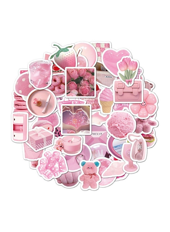 50-Piece Pink Life Girl's Heart Cartoon Stickers Vinyl Aesthetic Sticker Laptop Stickers for Skateboard Guitar Travel Case Graffiti Sticker Door Luggage Car Bike Bicycle for Kids Teens Girls Adults