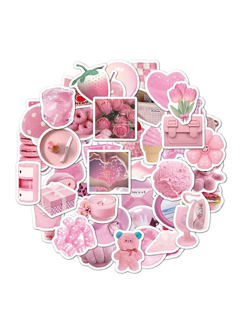50-Piece Pink Life Girl's Heart Cartoon Stickers Vinyl Aesthetic Sticker Laptop Stickers for Skateboard Guitar Travel Case Graffiti Sticker Door Luggage Car Bike Bicycle for Kids Teens Girls Adults