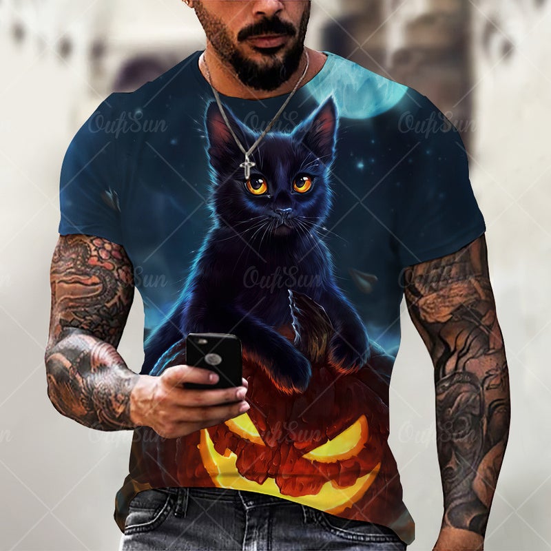 Summer European and American Cross-border T-shirt Fashion New Animal Cute Cat 3D Printed Children's Wear Short-sleeved Casual T-shirt Top - Image 5