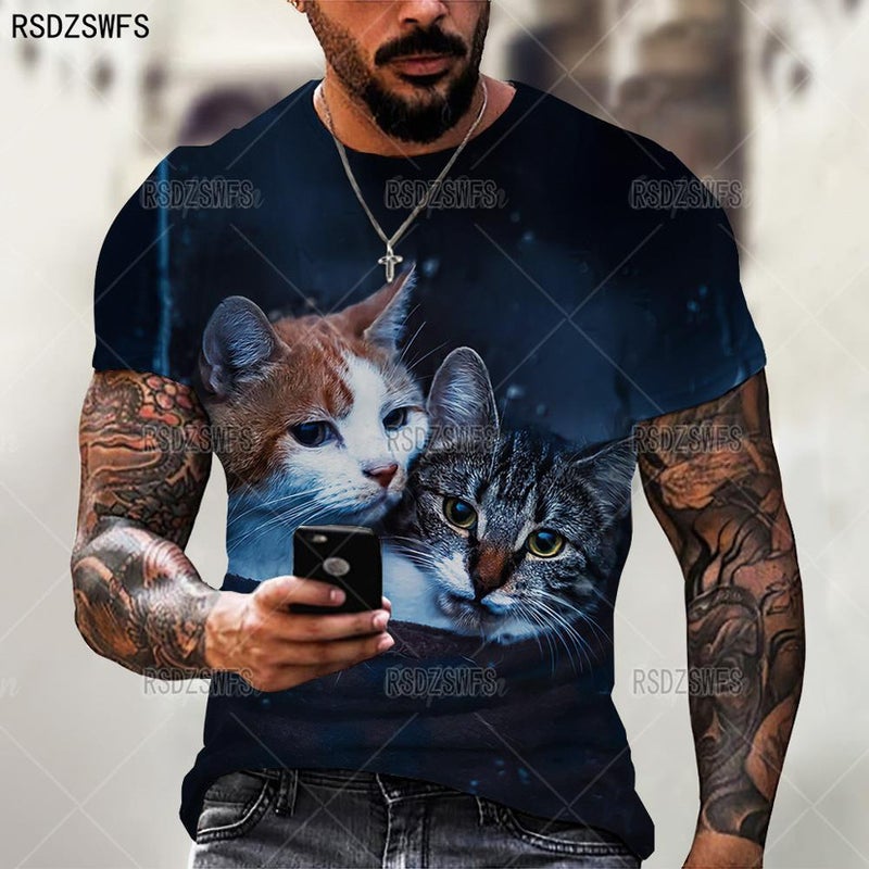 Summer European and American Cross-border T-shirt Fashion New Animal Cute Cat 3D Printed Children's Wear Short-sleeved Casual T-shirt Top - Image 1
