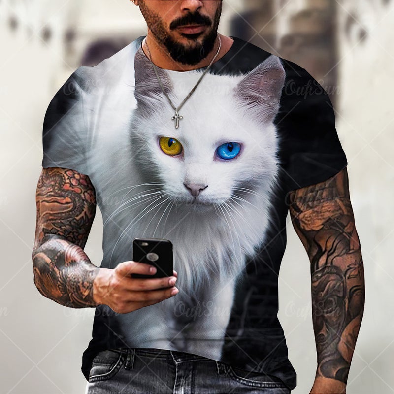 Summer European and American Cross-border T-shirt Fashion New Animal Cute Cat 3D Printed Children's Wear Short-sleeved Casual T-shirt Top - Image 2