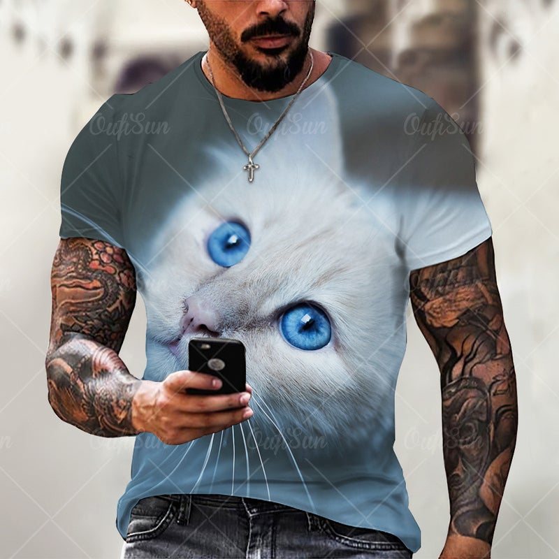 Summer European and American Cross-border T-shirt Fashion New Animal Cute Cat 3D Printed Children's Wear Short-sleeved Casual T-shirt Top - Image 3