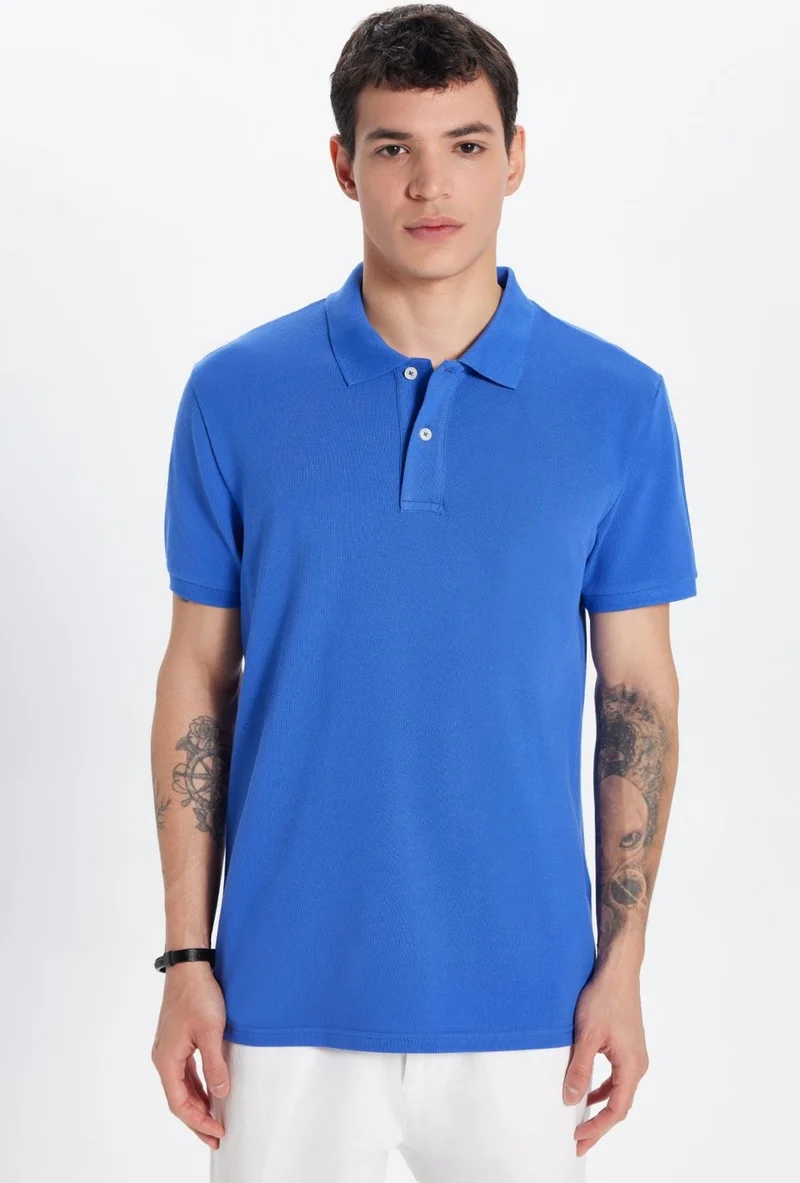 تودورس Men's Slim Fit Slim Cut 100% Cotton Dark Blue Polo Neck T-Shirt