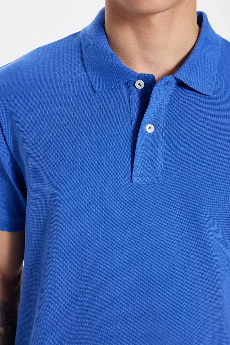 تودورس Men's Slim Fit Slim Cut 100% Cotton Dark Blue Polo Neck T-Shirt