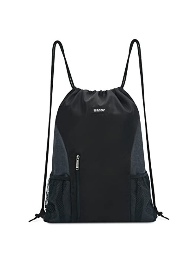 WANDF Drawstring Backpack Sports Gym Sackpack with Mesh Pockets Water Resistant String Bag for Women Men