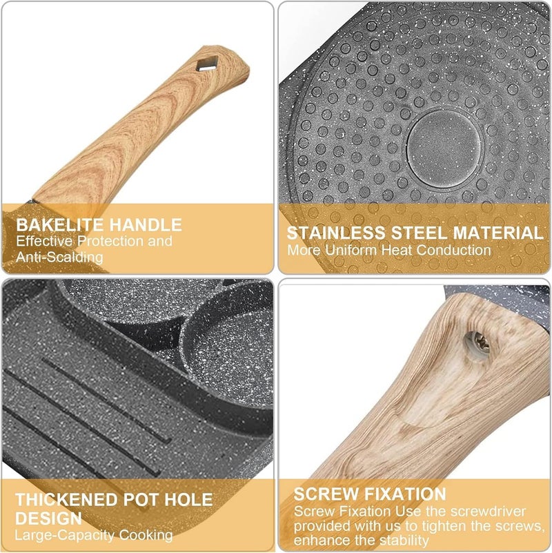 FEBLICH 4 Cup Egg Frying Pan Nonstick Pancake Pans 4 Cups Cookware Pancake Healthy Granite Egg Frying Pan Omelette Pan Non Stic Plat Harmless With Handle For Electric Stove For Kitchen For Induction Cooker - Image 4