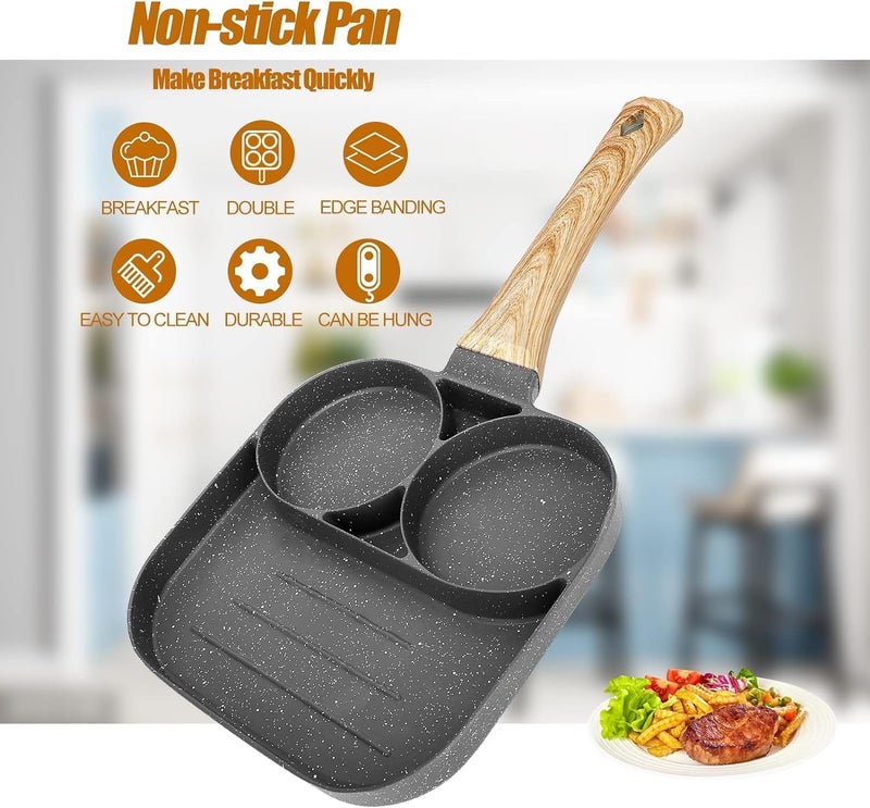 FEBLICH 4 Cup Egg Frying Pan Nonstick Pancake Pans 4 Cups Cookware Pancake Healthy Granite Egg Frying Pan Omelette Pan Non Stic Plat Harmless With Handle For Electric Stove For Kitchen For Induction Cooker - Image 5