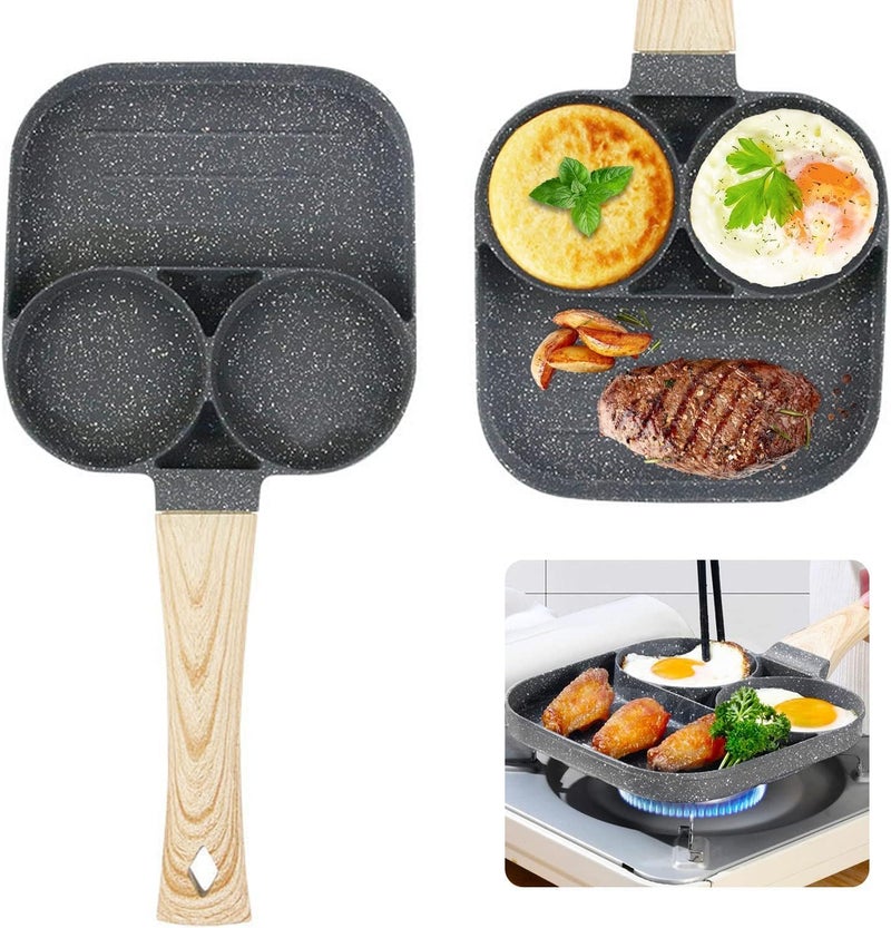 FEBLICH 4 Cup Egg Frying Pan Nonstick Pancake Pans 4 Cups Cookware Pancake Healthy Granite Egg Frying Pan Omelette Pan Non Stic Plat Harmless With Handle For Electric Stove For Kitchen For Induction Cooker - Image 2