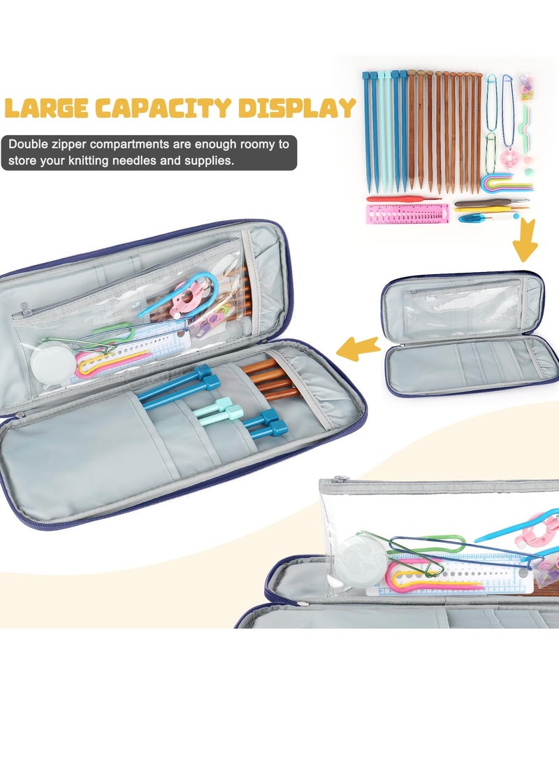 SYOSI Knitting Needles Case Portable Travel Crochet Hooks Storage Bag Organizer with Zipper Transparent Pocket and Holder Slots for Carrying Crochet Accessories and Knitting Needles - Image 2