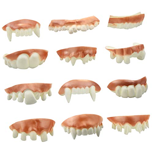 Marrywindix 12 Pieces Gnarly Teeth Gag Teeth Ugly Fake Teeth Vampire Denture Teeth for Halloween Costume Party Favors Photos Props 12 Styles - Image 1