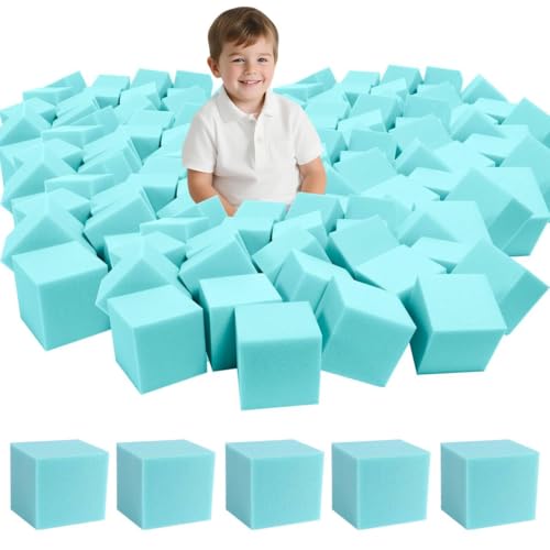 WINTECY 48PCS Foam Cubes 5x5x5 Foam Pit Blocks Set Soft Stacking Blocks for Indoor GamesTrampolines Gymnastics Parkour Action Sport Light Blue - Image 1