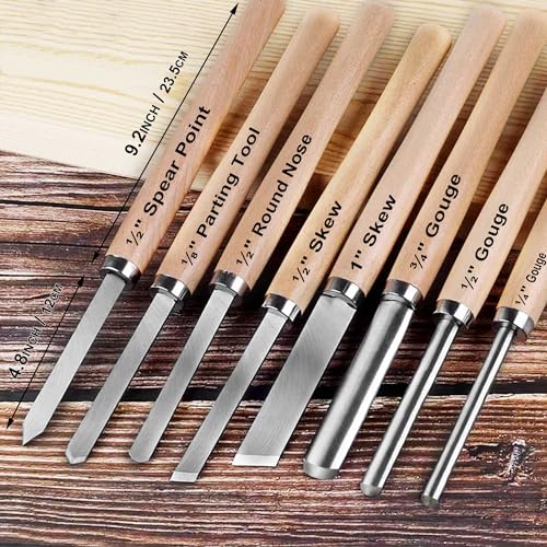 Hanpex 8 Piece Heavy Duty Wood Turning Chisel Set, Lathe Chisel Cutting Tools, (3) Gouge (1) Round Nose (1) Spear Point (2) Skew and (1) Parting Tools for Beginner to Professional - Image 3