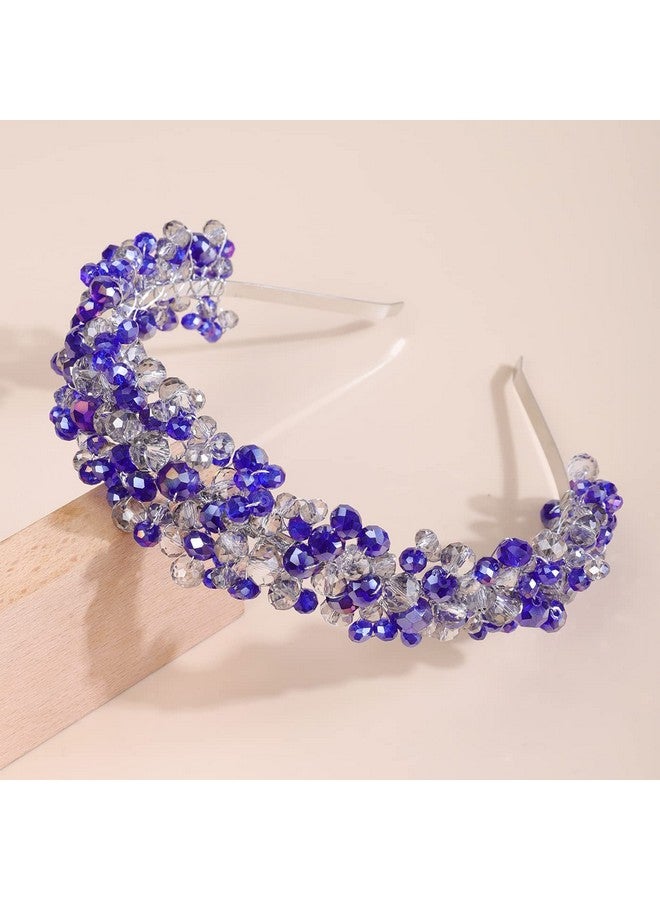 Kercisbeauty Something Blue Crystal Hair Crown For Women And Girls Wedding Bridal Hair Tiara Jewelry Special Occasion Handmade Crystal Hair Jewelry (Navy Blue) - Image 1