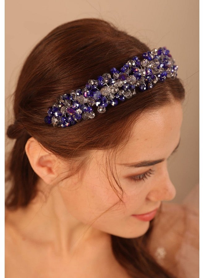 Kercisbeauty Something Blue Crystal Hair Crown For Women And Girls Wedding Bridal Hair Tiara Jewelry Special Occasion Handmade Crystal Hair Jewelry (Navy Blue) - Image 2