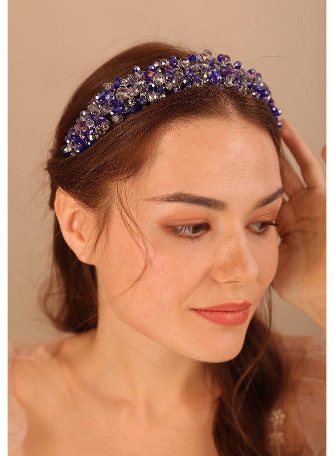 Kercisbeauty Something Blue Crystal Hair Crown For Women And Girls Wedding Bridal Hair Tiara Jewelry Special Occasion Handmade Crystal Hair Jewelry (Navy Blue) - Image 3