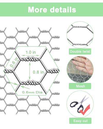 vensovo Galvanized Chicken Wire Mesh - Garden Animal Barrier Fence, 0.8 inch Mesh Fence for Pet,Rabbit,Poultry(13.7"×157") - Image 3