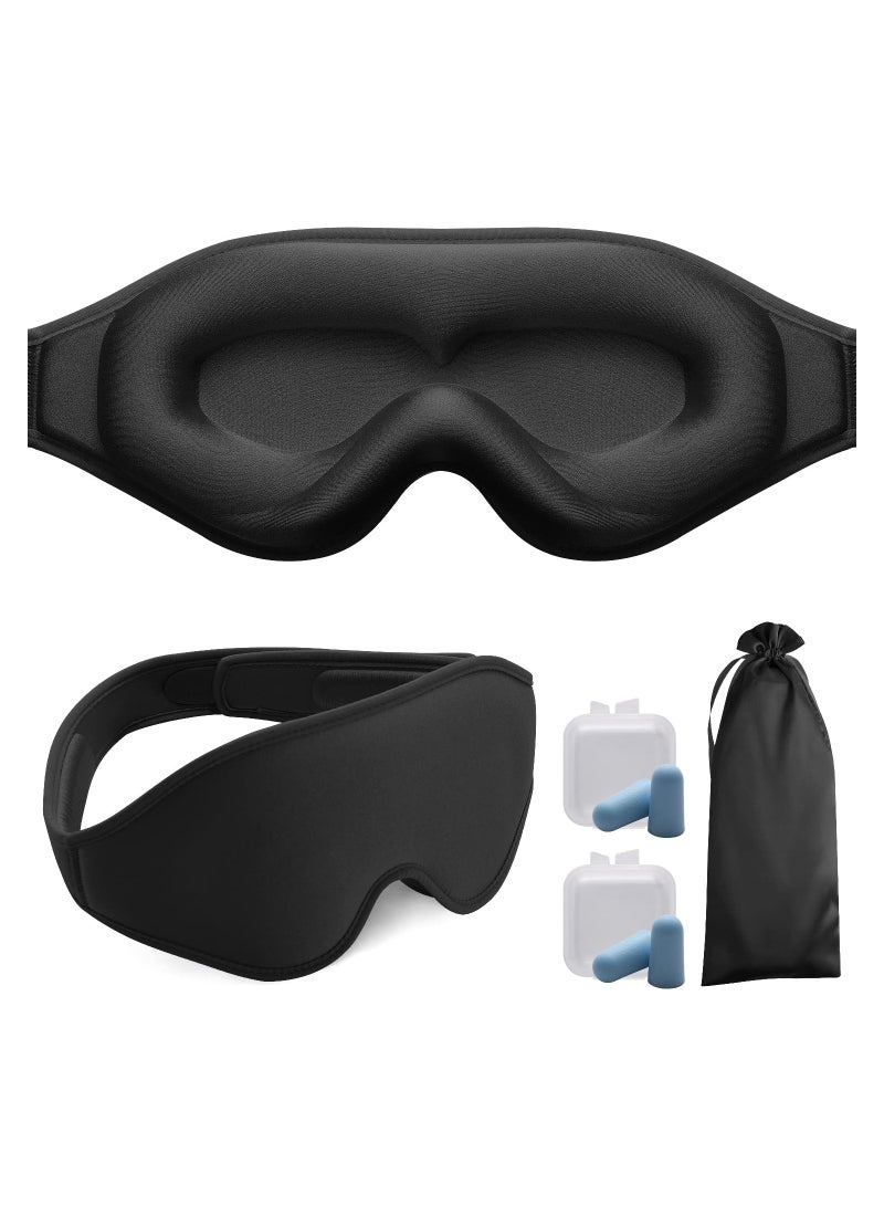 SYOSI, 3D Contoured Sleeping Eye Mask for Light Blocking, Comfortable Adjustable Protector Sleep Mask for Travel Yoga with 2 Box Earplug - Image 1