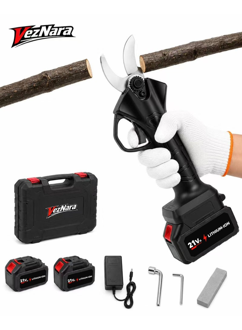 VezNara Cordless Electric Pruning Shears 21V, Rechargeable Garden Pruner with 2 Batteries, Adjustable Blade Opening, High Hardness Steel Electric Branch Cutter for Tree Branch Cutting - Image 1