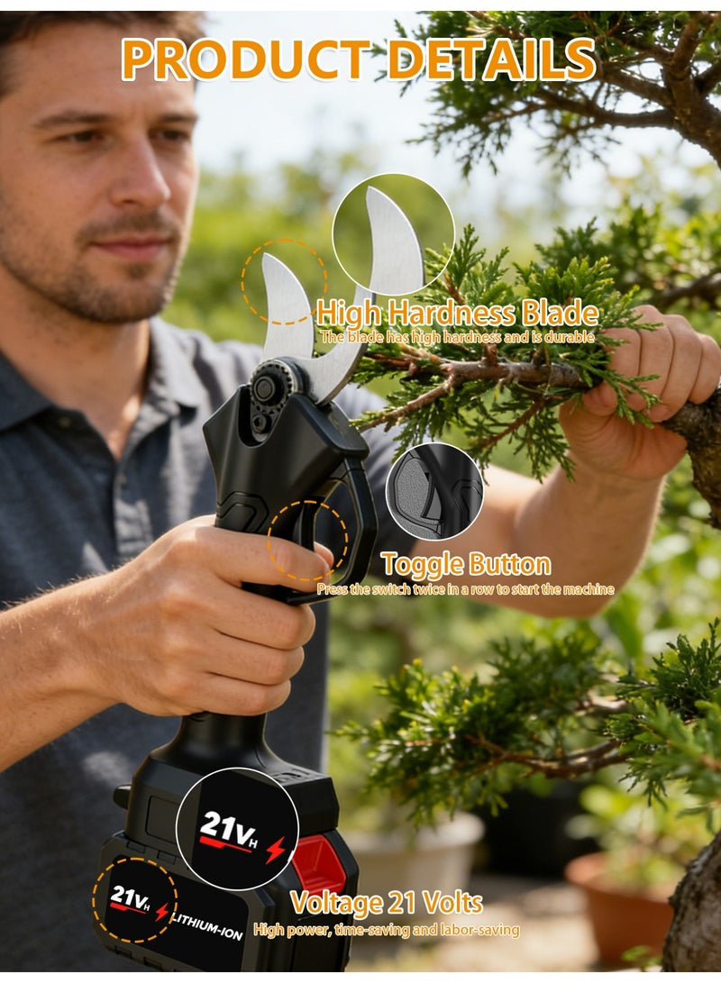 VezNara Cordless Electric Pruning Shears 21V, Rechargeable Garden Pruner with 2 Batteries, Adjustable Blade Opening, High Hardness Steel Electric Branch Cutter for Tree Branch Cutting - Image 3