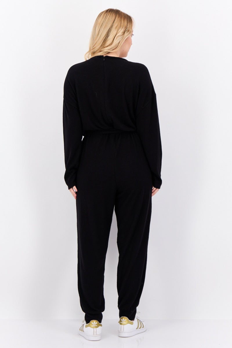 PHILOSOPHY Women Solid Long Sleeve Jumpsuit, Black  - Image 4