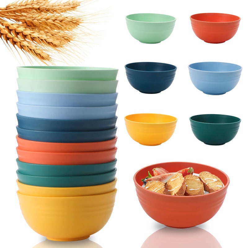 Lazycorner 12 Pcs Wheat Straw Cereal Bowls 26 Oz Wheat Straw Bowls Set Reusable Plastic Bowls for Soup Microwave & Dishwasher Safe Soup and Salad Bowls - Image 1