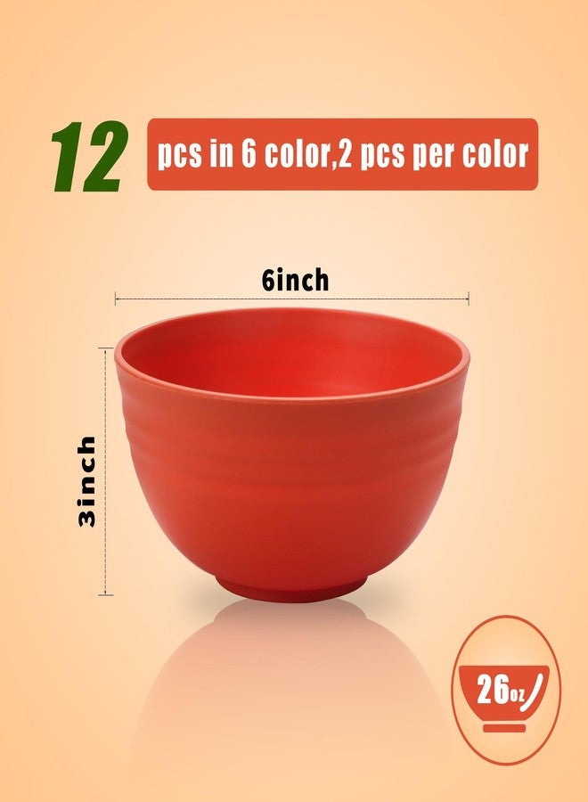 Lazycorner 12 Pcs Wheat Straw Cereal Bowls 26 Oz Wheat Straw Bowls Set Reusable Plastic Bowls for Soup Microwave & Dishwasher Safe Soup and Salad Bowls - Image 2