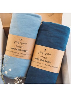 Joey + Joan Joey + Joan Mini Portable 24x38 Fitted Crib Sheets – Dusty Blue Navy – 2 Pack  - Image 1