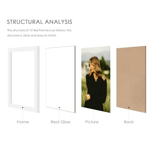 DUENPY 4x6 Picture Frame Collage, 12-Pack Picture Frames Collage Wall Decor, Set with Glass Front, Assembly Required, White - Image 5