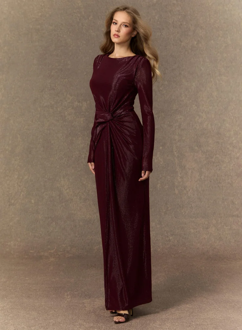 Sunfere Refined Attitude Burgundy Twist Knot Maxi Dress