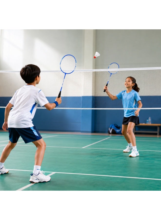 Badminton Racket & Shuttlecock Combo Set – 2 Lightweight Durable Steel Badminton Rackets with 2 Nylon Shuttlecocks, Non-Slip Grip, Pre-Strung Racquets for Indoor & Outdoor Sports Blue - Image 4