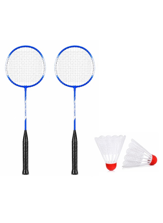 Badminton Racket & Shuttlecock Combo Set – 2 Lightweight Durable Steel Badminton Rackets with 2 Nylon Shuttlecocks, Non-Slip Grip, Pre-Strung Racquets for Indoor & Outdoor Sports Blue - Image 1
