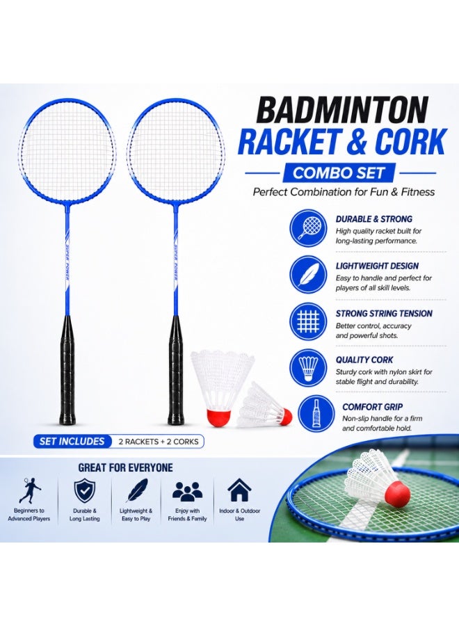 Badminton Racket & Shuttlecock Combo Set – 2 Lightweight Durable Steel Badminton Rackets with 2 Nylon Shuttlecocks, Non-Slip Grip, Pre-Strung Racquets for Indoor & Outdoor Sports Blue - Image 5