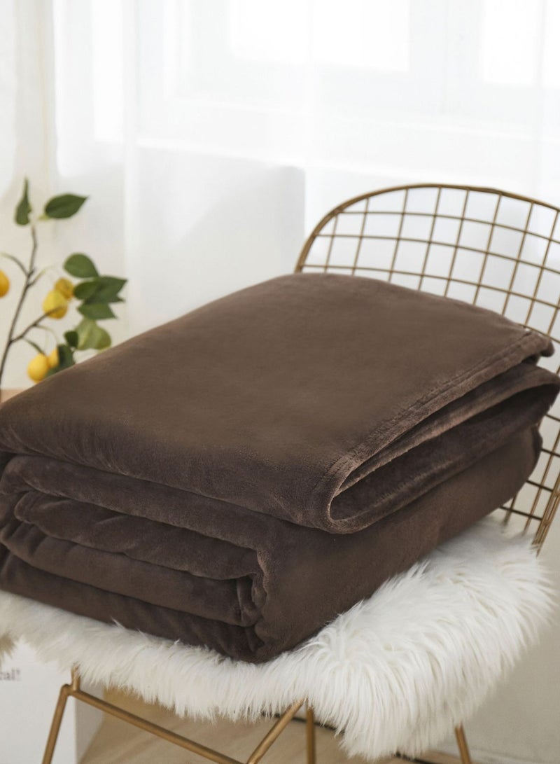 بطانية من قماش الفانيلا الخفيفة ذات لون موحد بأسلوب الخياطة ، بطانية مخملية باللون البني الداكن للسرير والأريكة العائلية