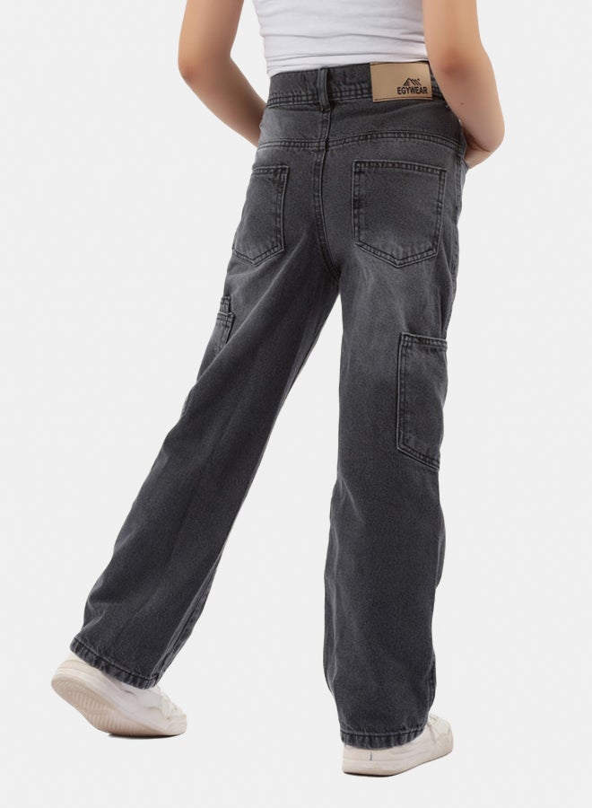 EGY WEAR Girls Light Gray Jeans Pants - Image 2