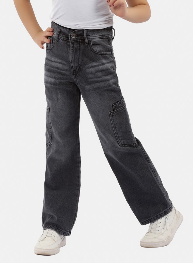 EGY WEAR Girls Light Gray Jeans Pants - Image 1