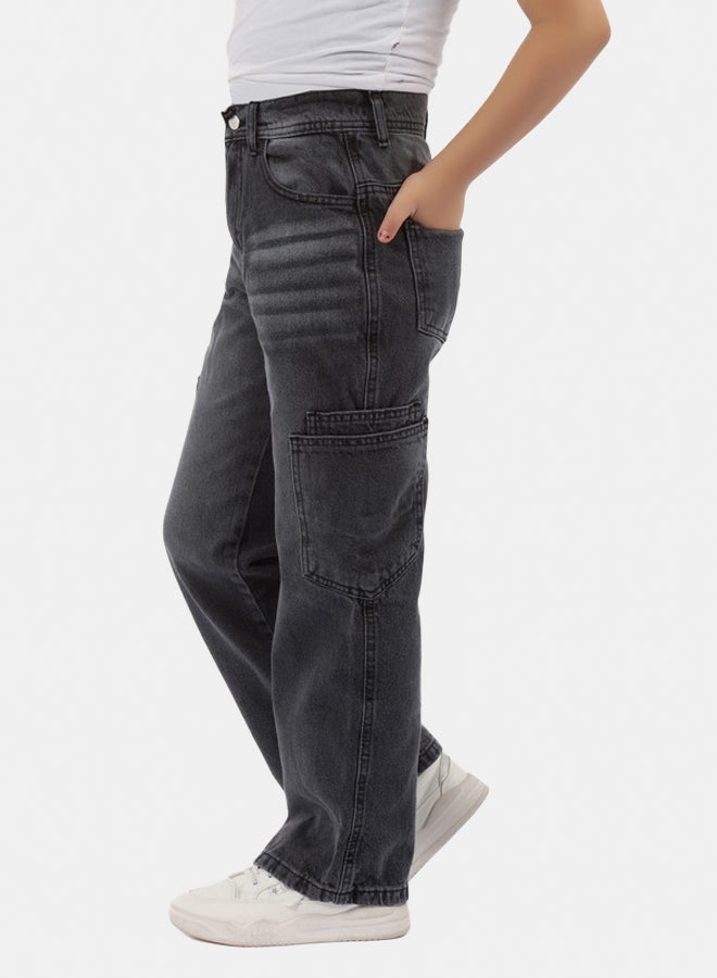 EGY WEAR Girls Light Gray Jeans Pants - Image 3