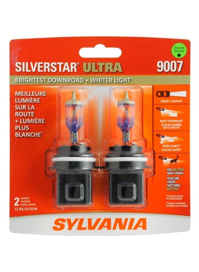 Sylvania 9007 Silverstar Ultra High-Performance Halogen Bulb, High Beam, Low Beam and Fog Light Replacement, Brightest with Whiter Light, Tri-Band Technology (Contains 2 Bulbs) - Image 1