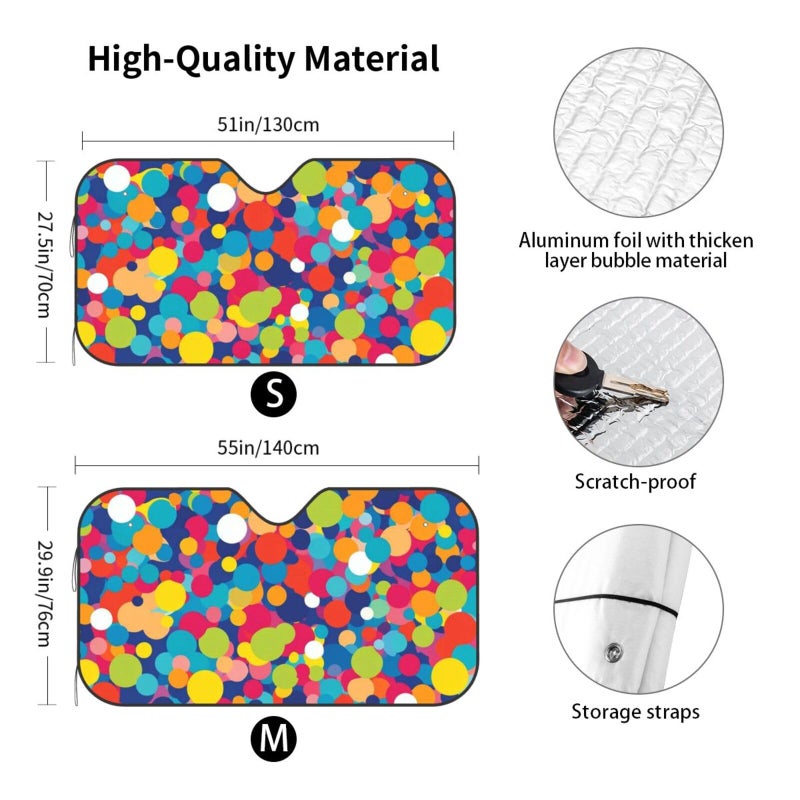 Medium Black Foldable Car Windshield Sun Shade Visor Protector Reflector with Confetti Pattern - Image 3