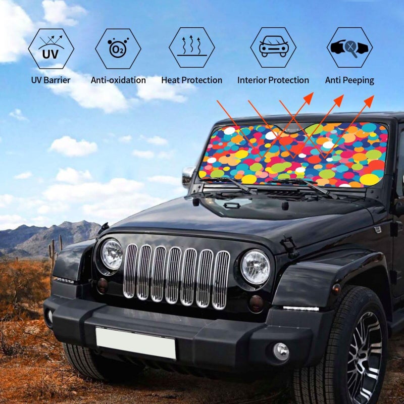 Medium Black Foldable Car Windshield Sun Shade Visor Protector Reflector with Confetti Pattern - Image 5