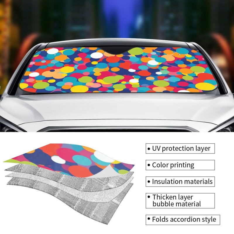 Medium Black Foldable Car Windshield Sun Shade Visor Protector Reflector with Confetti Pattern - Image 4