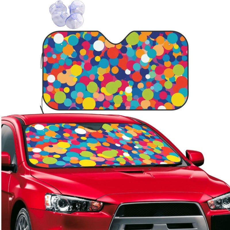Medium Black Foldable Car Windshield Sun Shade Visor Protector Reflector with Confetti Pattern - Image 2