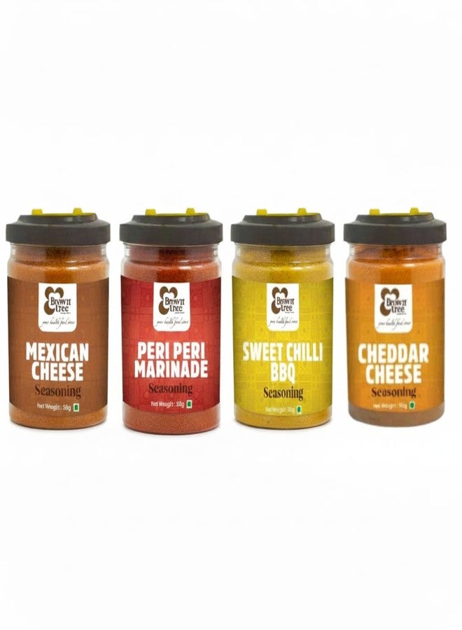 Brown tree Browntree 4 in 1 Popcorn Seasoning Powder-200g| Mexican Cheese, Cheddar Cheese,Sweet Chilli BBQ, Peri Peri Popcorn Seasoning | Movie Style Seasoning Powder |Each Pack 50g |Seasoning Powder Combo Pack - Image 1