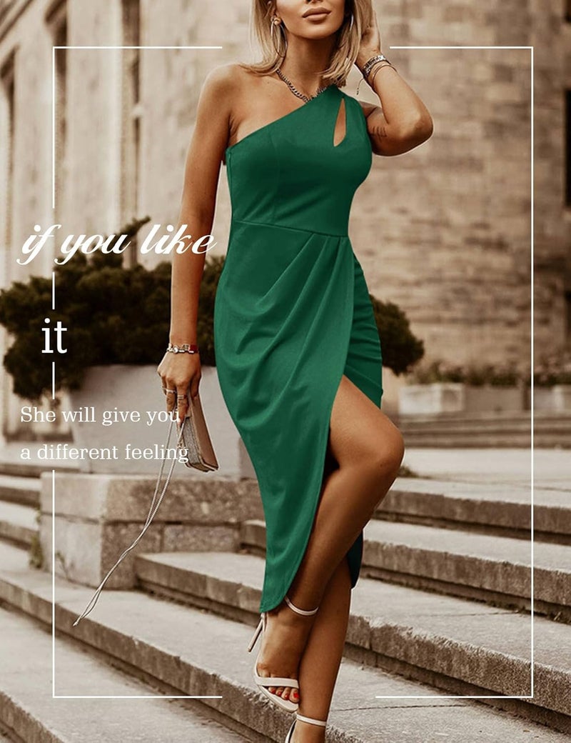 ANGRER Cocktail Dresses Elegant One Shoulder Sleeveless Sexy Wrap Dress, Wedding Guest Dresses for Women - Image 3