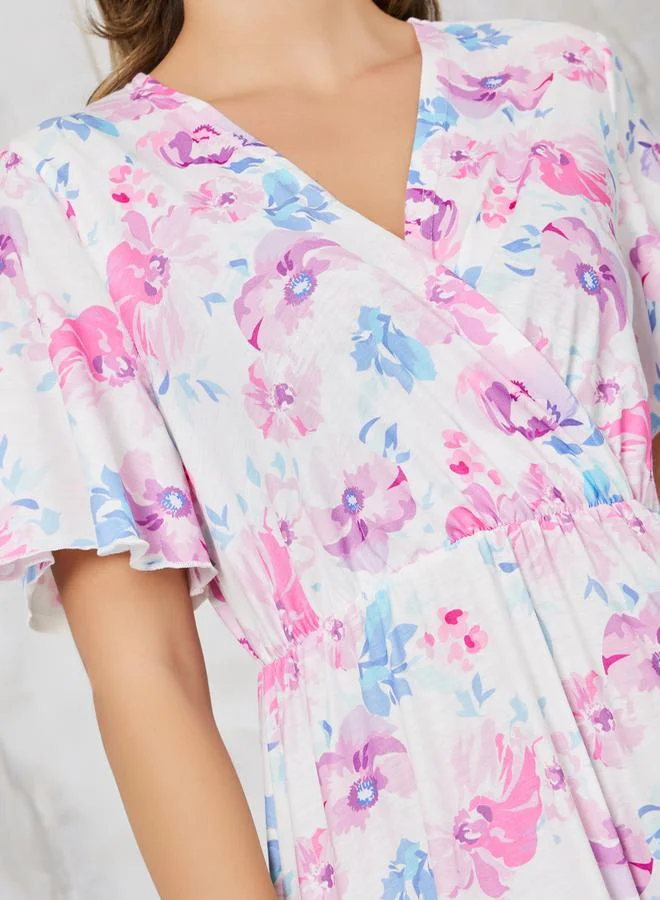 Styli Watercolor Floral Wrap Over Nightdress