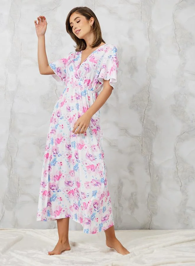 Styli Watercolor Floral Wrap Over Nightdress