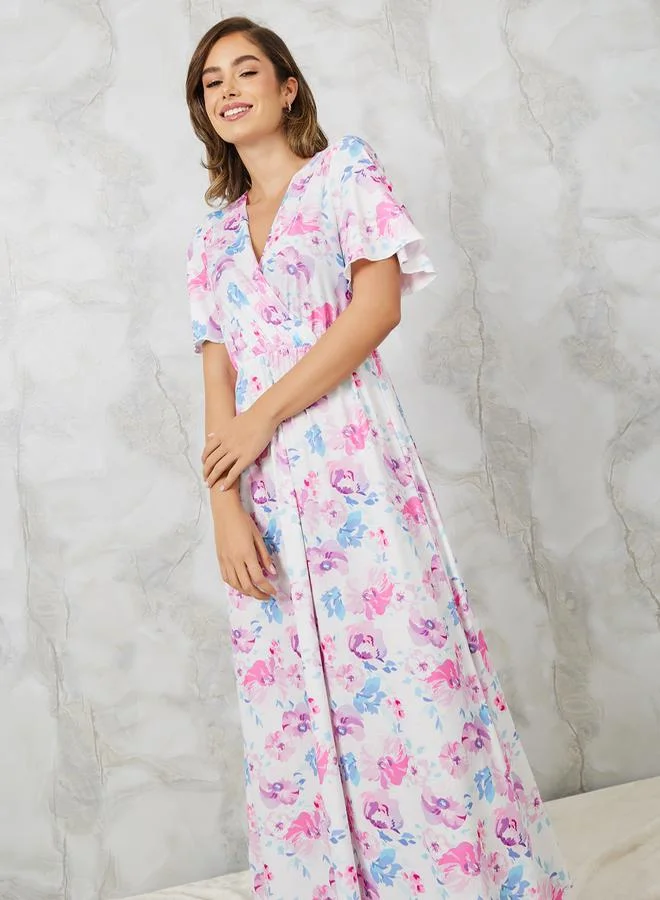 Styli Watercolor Floral Wrap Over Nightdress