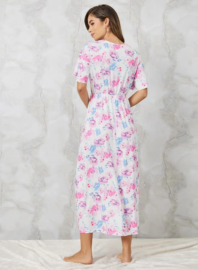 Styli Watercolor Floral Wrap Over Nightdress